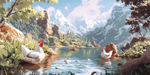 高山散养鸡插画