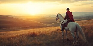 夕阳草原牧马