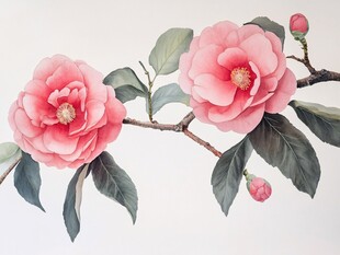 山茶画手绘