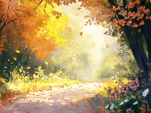 秋天森林画唯美秋色