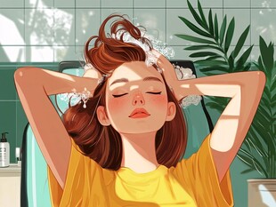 洗头女插画