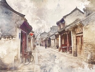 古街水彩画