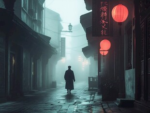 巷道游人红灯笼