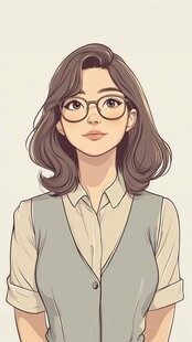 插画人物戴眼镜女孩