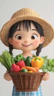 采摘农家少女插画