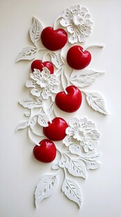 浮雕花卉与爱心3d