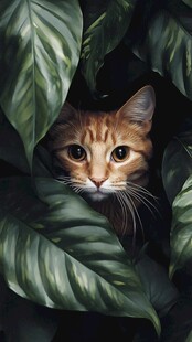 在躲猫猫的小猫