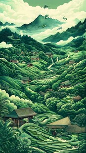 茶园插画茶包装插画