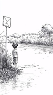 男孩背影铅笔画