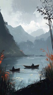 山水行舟插画