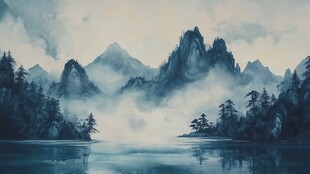 蓝色梦幻山水风情