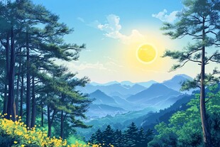 阳光晴朗风景插画