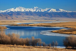 雪山河流湿地草壁纸