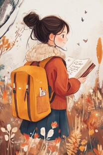 女学生唯美插画