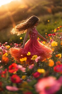 唯美花儿女神背影