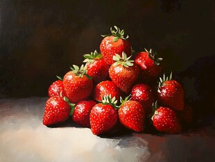 手绘草莓油画