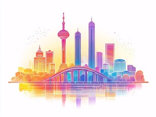 北上广深地标建筑插画