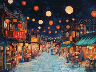 手绘夜市场景