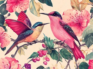欧美风格鸟花卉