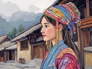 羌族女孩插画