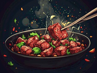 烈火牛肉插画