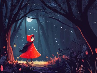 森林里的小女孩插画
