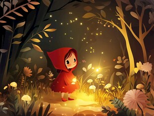 森林里的小女孩插画