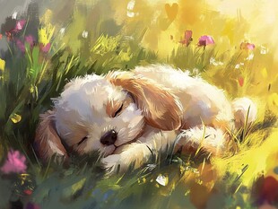 悠闲小狗温暖画面