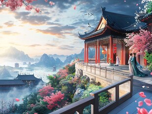 新中式楼阁皇宫山水