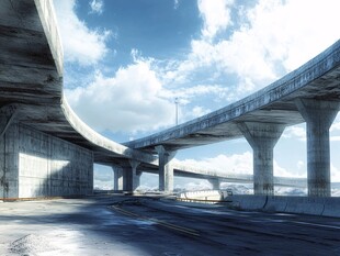 高架桥底蓝天白云