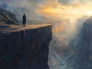 站在悬崖边上男人背影