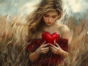 羞涩爱情现代油画