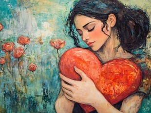 羞涩爱情现代油画