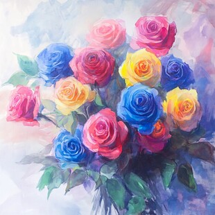 现代玫瑰花油画