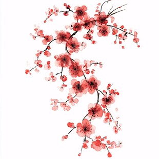 手绘红底梅花