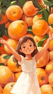 采柑果女孩插画