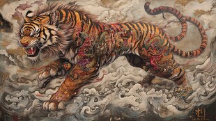 手绘设计寅虎贺图