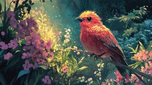 手绘北美主红雀