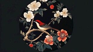 新中式牡丹花鸟图