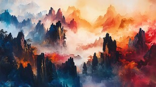 光雾山水墨画