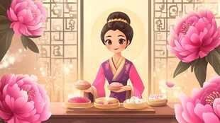 韩式年糕制作插画