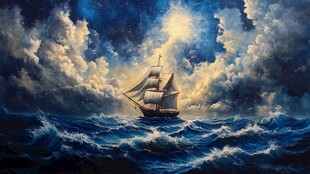 船帆大海油画