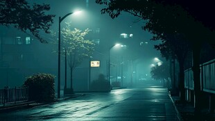 道路蓝色调夜景