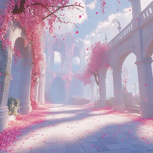 梦幻粉红色城堡长走廊