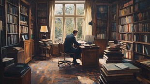 图书馆正在看书的男人