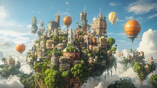 3d城市悬浮岛风景