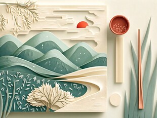 新中式包装风景插画