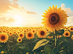 手绘花海向日葵