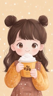 奶茶甜美女孩插画