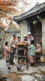 六十年代生活场景油画